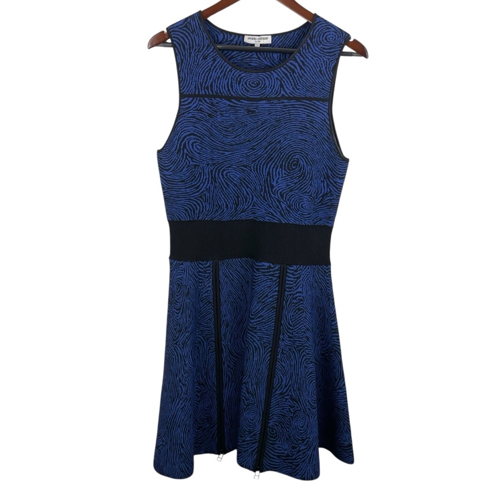 Opening Ceremony | Blue Black Fingerprint Jacquard Fit Flare Dress
